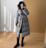 90 White Duck Down Long Down Jacket Female 2023 Winter New Thickened High-End Waist Show Thin Over The Knee Coat Hot Style-Outfit