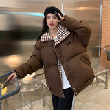 Checkered Collar Zip Up Padded Jacket-Outfit