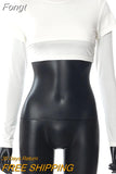 Two Piece Set Ribbed Sexy Patchwork Crop Top Women O Neck Long Sleeve Tshirt 2023 Fall Harajuku Goth Mall Y2K