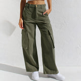 Loose Wide Leg Straight Leg Multi-Pocket Cargo Jeans-Outfit