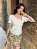 Fongt Xixi 13 Line 2025 Spring And Summer New Temperament Thringing Knotted Knitted Knitted Short-Sleeved T-Shirt 89318