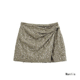 Fongt New Fashion Temperament Women's Army Green Beads Irregular Skirts