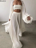 Summer Women Three Piece Set Soft Wrap Cardigan Tops And High Waist Pants Suit Female Casual Simple Tracksuits