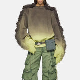 Fongt Wind Gradually Pull Wool Edge Long Sleeve Knit Jacket Spring 2024 New Fashion Trend Design Sense Sweater Woman-Outfit