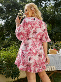 flare sleeve plus size print summer mini