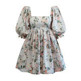 Printed Square Collar Lantern Short High Waist Sleeve Women's Backless Puffy
