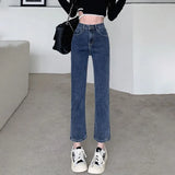 Fongt Pants Female 2024 New Fall 9 Points High-Waisted Pants Fall Small Black Elastic Straight Leg Jeans-Outfit