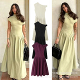 Fongt Women's ZA Summer New Temperament Light Long Shoulder Folded Dress
