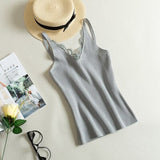 Spring New Hook Flower Lace Solid Stitching V-neck Camis Female Knitted Short Section Slim Outer Wear Shirt Trend Tank
