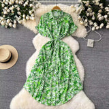 Chiffon Dress 2024 New French Waist Reduction Single-Breasted Medium-Length Shirt Skirt-Outfit