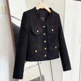 Cropped Tweed Jackets Women Vintage Tassel Basic Short Coats Korean Elegant Single-Breasted Casual Outerwear Spring Autumn-Outfit