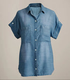 Fashion New Lapel Pocket Single-Row Denim Shirt-Outfit