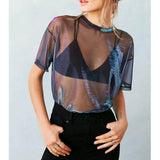 Fongt Women's Wear 2023 New Short-Sleeved T-Shirt Women's Perspective Nightclub