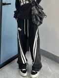 Patchwork Striped Baggy Boyfriend Jeans-Outfit