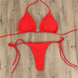 Fongt Neck With Bikini Solid Color Sexy Swimsuit Lady Split Strap Adjustable Multi-Color Swimsuit