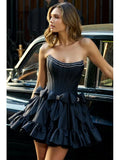 Satin Bow Ruffle Tube Mini Dress-Outfit