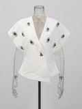Fongt Sexy Deep V Vest Blouse 2025 Autumn New Temperament Slimming Nail Drill Senior Sense Coat Woman