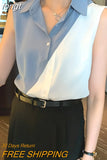 Women Shirts V-Neck Chiffon Button Up Shirt Sleeveless Patchwork Womens Top Fashion Clothes Woman 2023 Basic Ladies