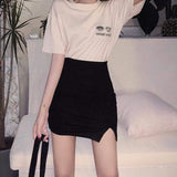 Summer Women Sexy Split Elegant Office Ladies Casual Hot Sale A-line Black Hot Sale Design Comfortable Ulzzang-Outfit