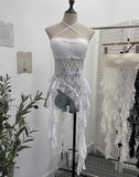 Real Patted Neck Lace Breast Pad Sling Sling Sling Waist Sling Babes Design Feeling Ribbon Mid-Long Blouse