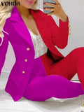Spring Autumn Two Piece Set Women Office Tracksuits For Ladies Outfits Lapel Collar Double Breasted Blazer Suit Pants