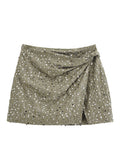 Fongt New Fashion Temperament Women's Army Green Beads Irregular Skirts
