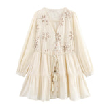 Fongt Explosion Women's Summer New Flower Embroidered With Long Sleeve Dress