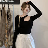 Fongt 2024 New Product Sexy Slim Show Thin Student Jacket Design Sense Hanging Neck Long-Sleeved T-Shirt Bottom Shirt Female
