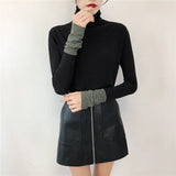 Solid Bottoming t Shirt Women Spring Autumn Tee Shirts Korean Turtleneck Slim Long Sleeve Black White T-shirts 90s