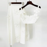 Fongt New Star Fashion Sling Vest Blouse Three-Dimensional Floral Half-Skirt Set Two-Piece Set