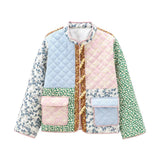 Fongt Autumn And Winter New Women's Clothing Collar Printing Cotton Loose Casual Splicing Cotton Jacket
