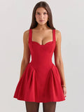 Solid Strap Flare Mini Dress-Outfit
