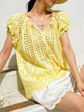 Fongt T-Shirt Holiday Style Embroidered Top Short Sleeve Summer French Design Sense South Oil Women's Lace Shirt