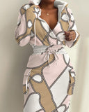 Elegant Printed Waist Pocket Dress