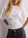 Fongt Korean Version Design Round Collar Collar Collar Short-Sleeved T-Shirt For The Summer New Simple And Pure Color Loose Top
