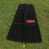 Baggy Jeans For Men Retro Embroidery Hip-Hop Goth Street Clothing-Outfit