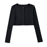 Trend Spice Girls Single-Breasted Solid Color Cardigan Small Coat Off The Shelves New Solid Color Short Style Blouse-Outfit
