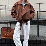 Fall 2024 New Maillard Vintage Fashion Casual Brown Short Loose Jacket Jacket-Outfit