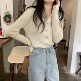 Fongt French Campus Style Style Button Knitted Cardigan Women's Autumn And Winter New Solid Color Repair Slim Thin Inside