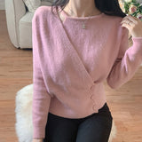 Autumn New Chi Design Feels Irregular And Fake Two Three-Button Waist Knitted Sweaters-Outfit