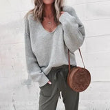 Knitted Sweater Women Streetwear V Neck Long Sleeve Pullovers Loose Solid Coat 2019 Autumn Winter Fashion Women's
