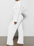 Long Sleeve Button Down Ribbed Knit Pajamas Set-Outfit