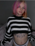 Dark Vintage Striped Gothic Sweaters Punk Oversize Long Sleeve Women Crop Pullovers Alt Clothes Fashion Autumn