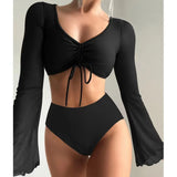 2023 New Split-Colored High-Waist Conservative Splicing Yarn Swimsuit