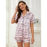 Fongt Female Summer Letters Love Print Thin Ice Silk Short-Sleeved Shorts Home Suit Suit-Outfit