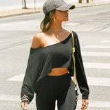 Fongt Street Style Languid Shoulders Loose Simple Leisure Long-Sleeved Shawl Hottie Umbilical Thin Top