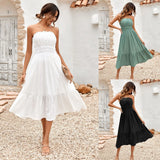 Fongt Spring / Summer 2024 New Women's Casual Solid Color Chest Closed Waist Dress Women-Outfit