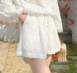 Fongt Spring And Summer New Small Fragrant Style Shorts Set Of Women's Long-Sleeved French Embroidery Tops Shenzhen South Oil Women's