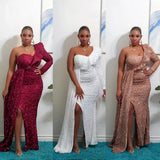 Fongt Winter African Dress Fashion New Shoulder Beads Bridesmaid Party Long Dress Dress Women's