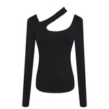 Fongt 2024 New Product Sexy Slim Show Thin Student Jacket Design Sense Hanging Neck Long-Sleeved T-Shirt Bottom Shirt Female